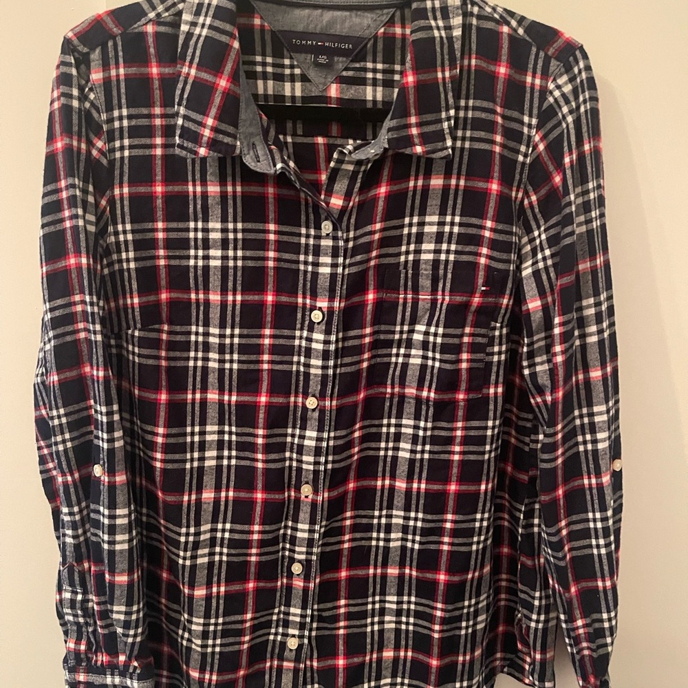 Tommy Hilfiger Women’s Plaid Shirt - Red and Navy size large